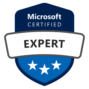 Microsoft Certified Expert badge with three stars.